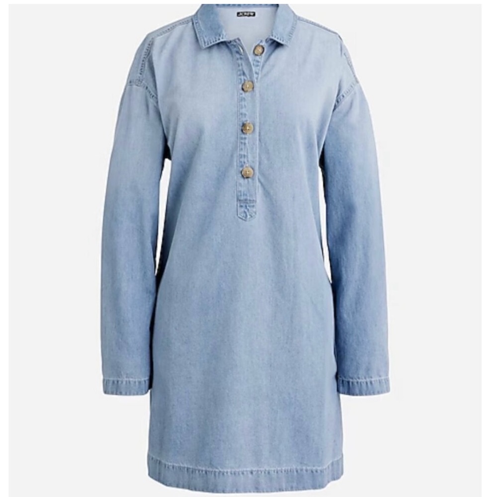 J. Crew Size 2X Popover Shift Dress Cotton Light Blue Chambery Denim